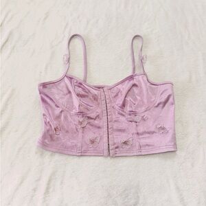 SHEIN Lilac Satin Butterfly Corset Crop Top